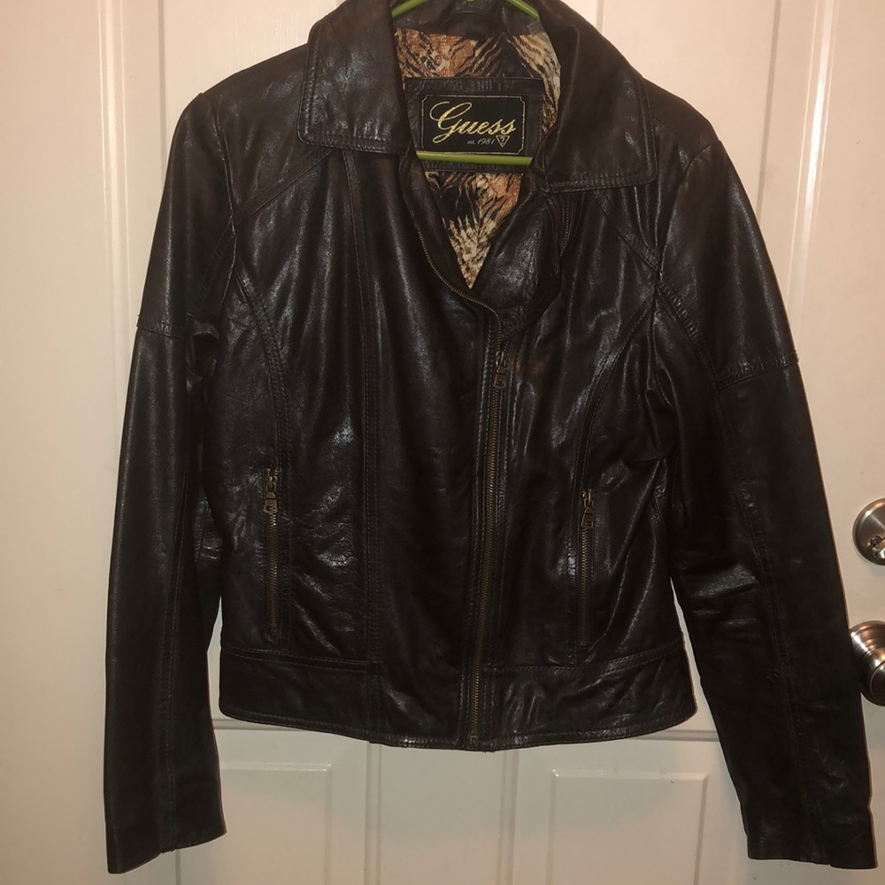 Guess brown leather jacket